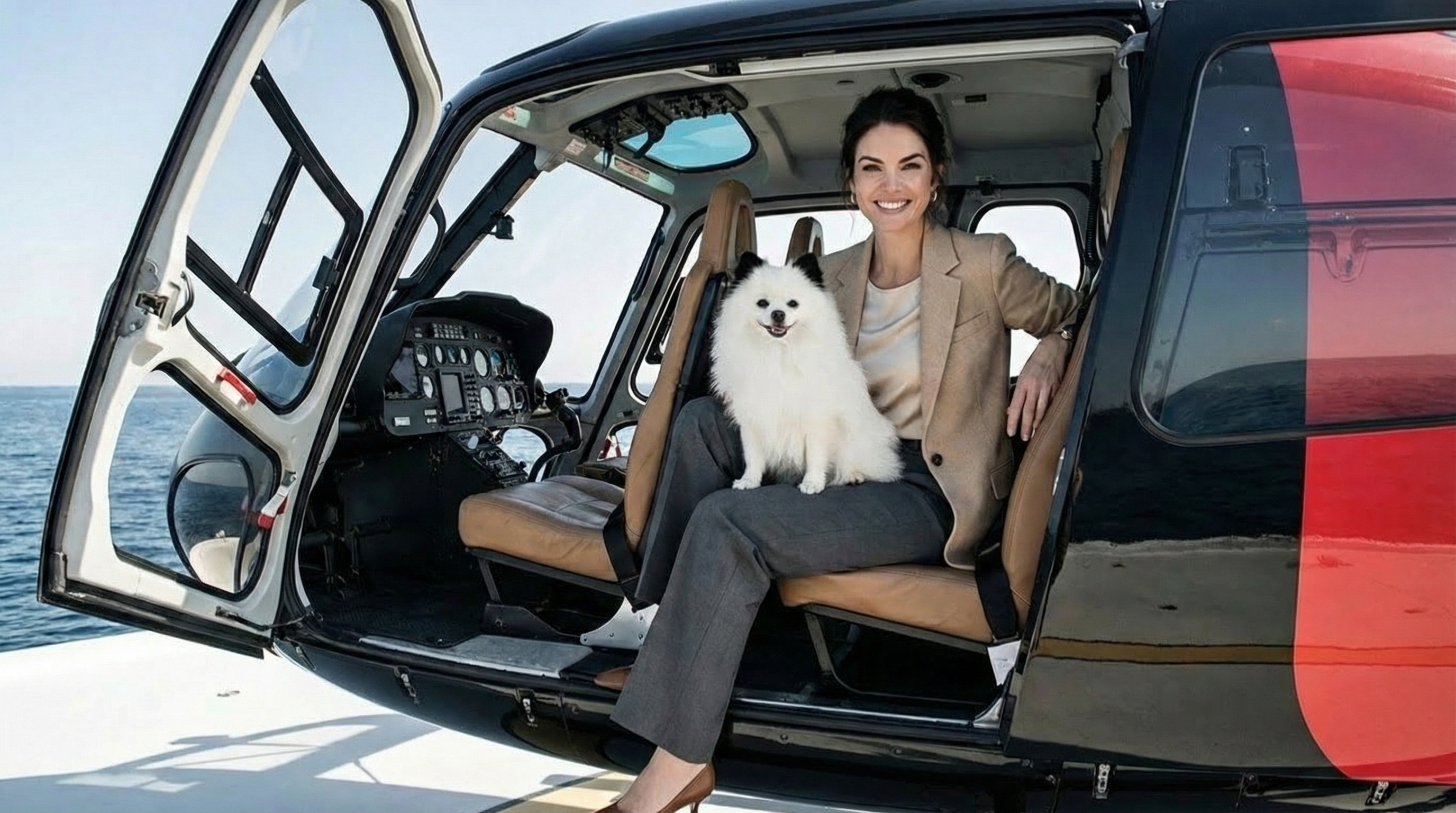 Fiona Farina and Cookie in Helicopter